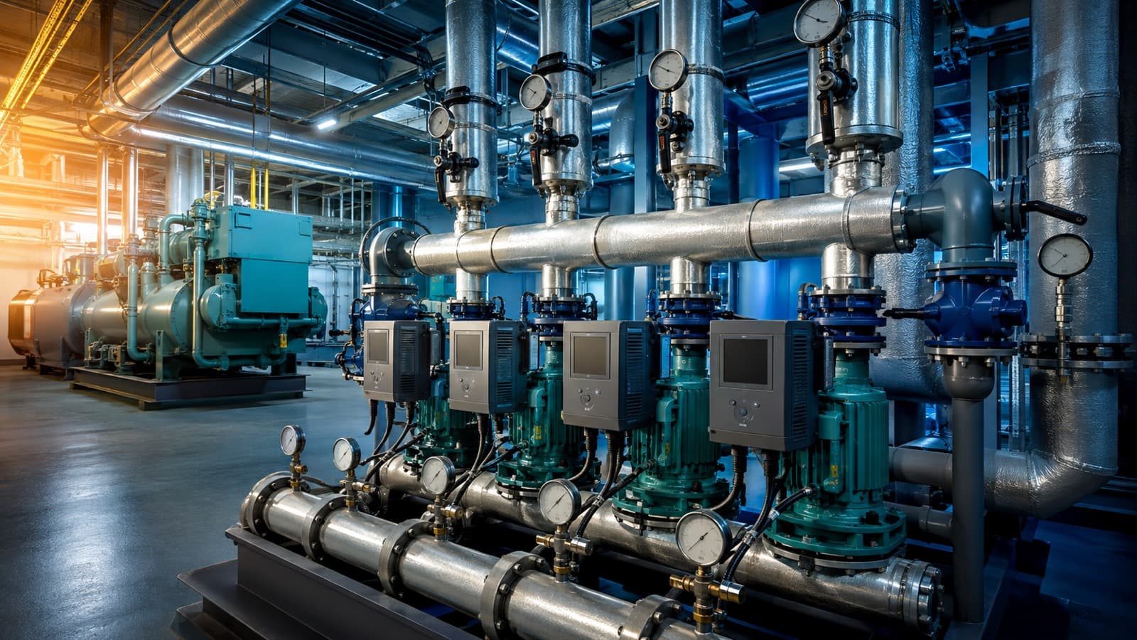 Endüstriyel Tesislerde Pompa, HVAC ve Vana Sistemleri Nasıl Birlikte Tasarlanır? — Vekron Mekanik teknik rehber kapak görseli